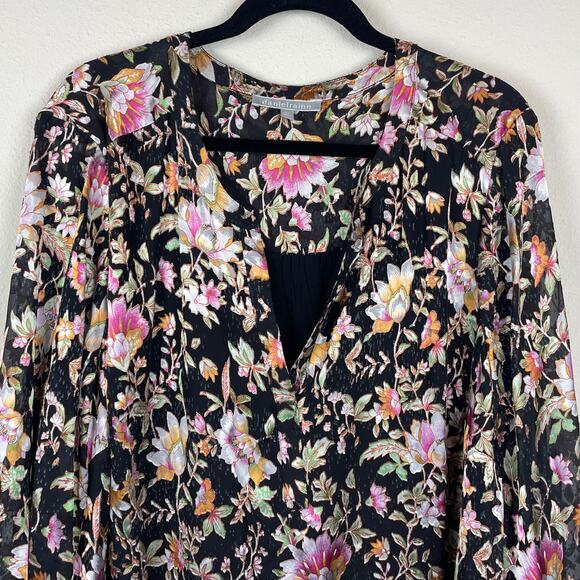 Daniel Rainn 2X Black Floral Burnout Peasant Top – Sheer 3/4 Sleeves, Boho - Picture 2 of 7